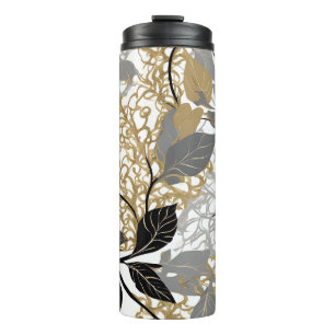 Modern Black, Grey and Gold Leaf design Thermal Tumbler