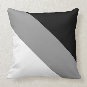 Modern Black Grey and White Diagonal Striped Cushion