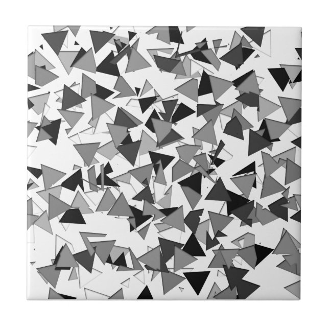 Modern Black, Grey, and White Geometric Triangles Tile (Front)
