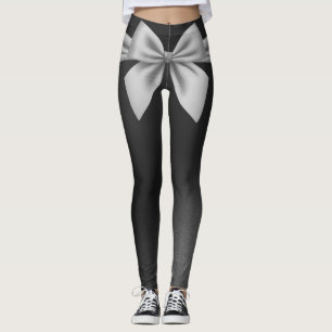 Modern Black Grey Bow Stylish Leggings
