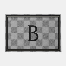 Modern Black Grey Buffalo Plaid Monogram