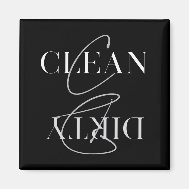 Modern Black Grey Clean Dirty Kitchen Dishwasher Magnet (Front)