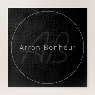 Modern Black & Grey Cool Name & Monogram Jigsaw Puzzle