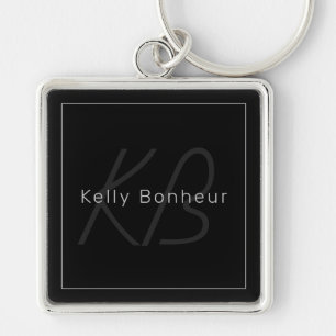 Modern Black & Grey   Cool Name & Monogram Key Ring