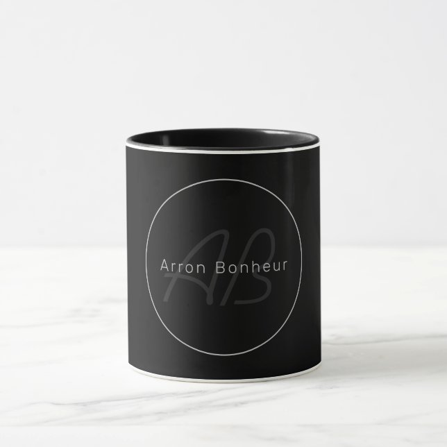 Modern Black & Grey | Cool Name & Monogram Mug (Center)