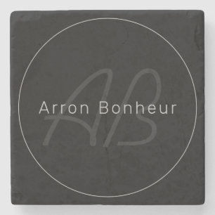 Modern Black & Grey   Cool Name & Monogram Stone Coaster