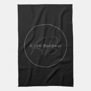 Modern Black & Grey   Cool Name & Monogram Tea Towel