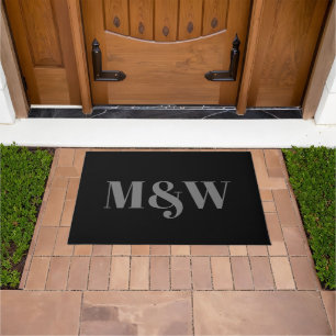 Modern black grey custom couple monogram initials doormat
