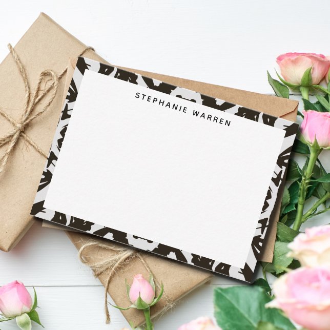 Modern Black Grey Decorative Border Flat Note Card (Creator Uploaded)