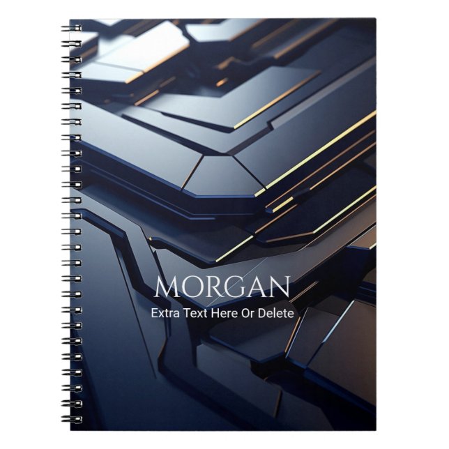 Modern Black & Grey Geometric Design, Name & Text Notebook (Front)