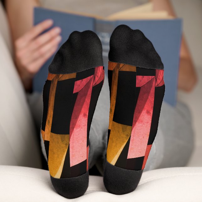 Modern Black & Grey Geometric Pattern Socks (Bottom)