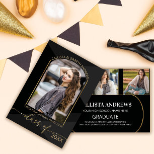 Modern Black Grey Geometric Photo Graduation Announcement