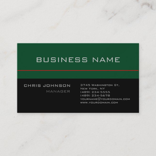 Modern Black Grey Green Red Trendy Business Card (Front)