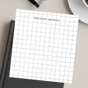 Modern Black Grey Grid Lines Clean Simple Monogram Notepad