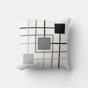 Modern Black Grey Lines & Squares Cushion