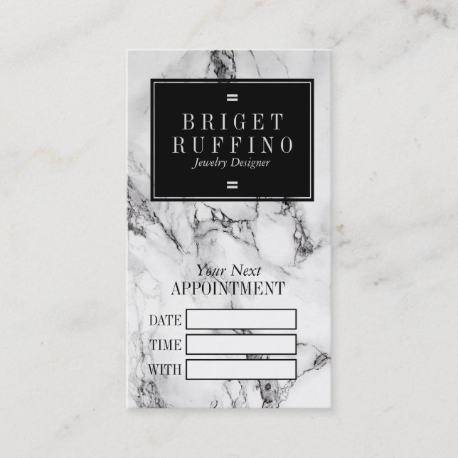 Modern Black & Grey Marble Appointment Card (Front)
