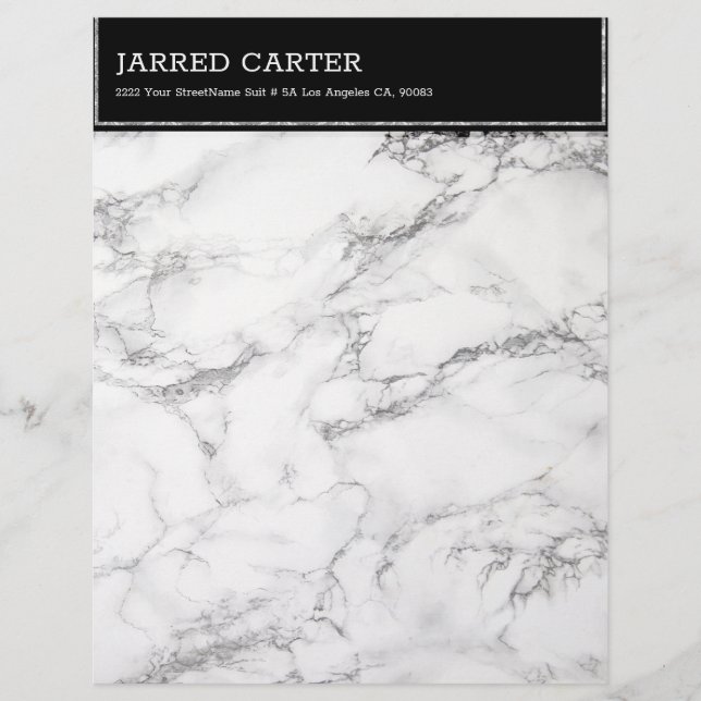 Modern Black & Grey Marble Custom Letterhead (Front)