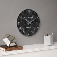 Modern black grey marble pattern family name