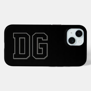 Modern Black Grey Monogram Initials iPhone 15 Case