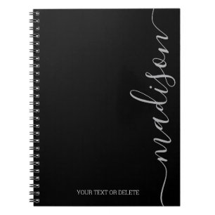 Modern Black Grey Name Monogram Initial Notebook