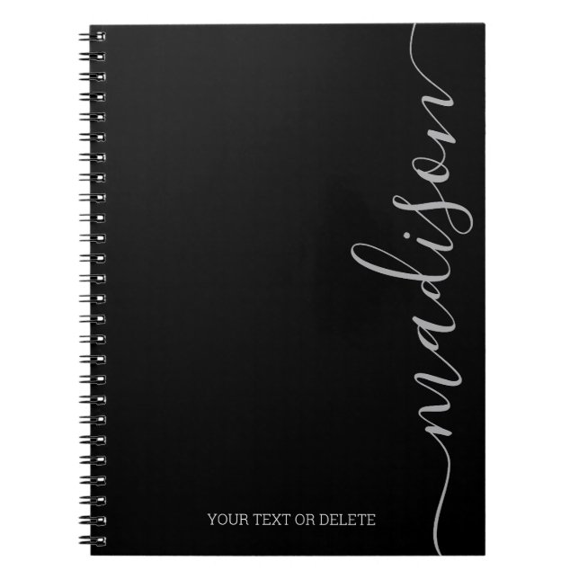 Modern Black Grey Name Monogram Initial Notebook (Front)