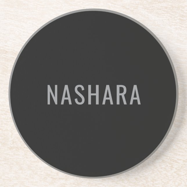 Modern Black Grey Personalised Name Design Coaster (Front)