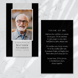 Modern Black Grey Photo Memorial Prayer Card