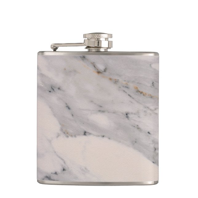 Modern black grey pink marble pattern  hip flask (Front)