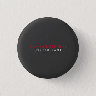 Modern Black Grey Red Professional Your Name 3 Cm Round Badge