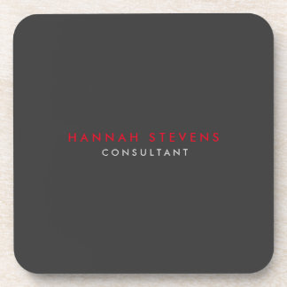 Modern Black Grey Red Professional Your Name Coaster