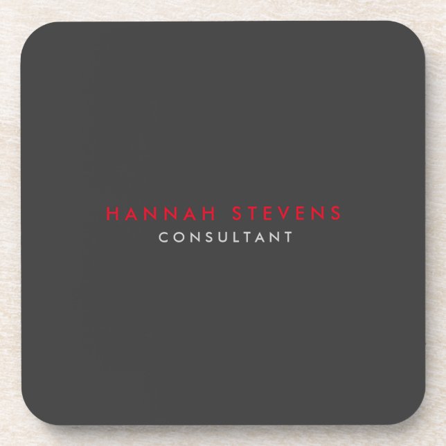 Modern Black Grey Red Professional Your Name Coaster (Front)