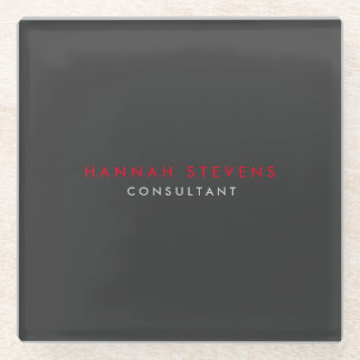 Modern Black Grey Red Professional Your Name Glass Coaster