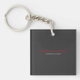 Modern Black Grey Red Professional Your Name Key Ring
