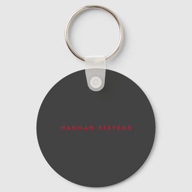 Modern Black Grey Red Professional Your Name Key Ring (Front)