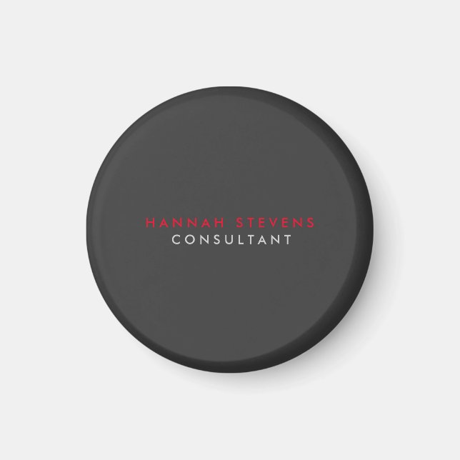 Modern Black Grey Red Professional Your Name Magnet (Front)