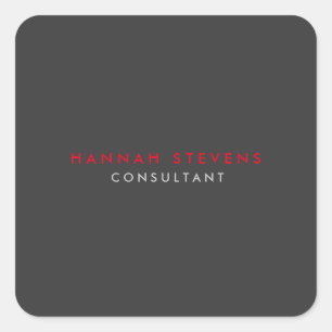 Modern Black Grey Red Professional Your Name Square Sticker