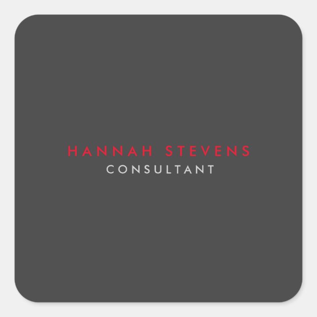 Modern Black Grey Red Professional Your Name Square Sticker (Front)