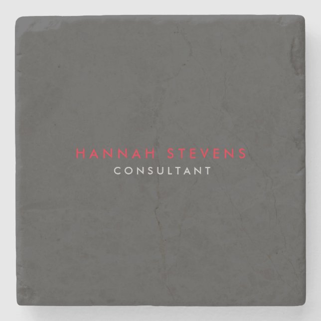 Modern Black Grey Red Professional Your Name Stone Coaster (Front)