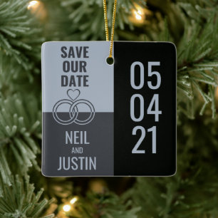 Modern Black & Grey Save The Date Ceramic Ornament