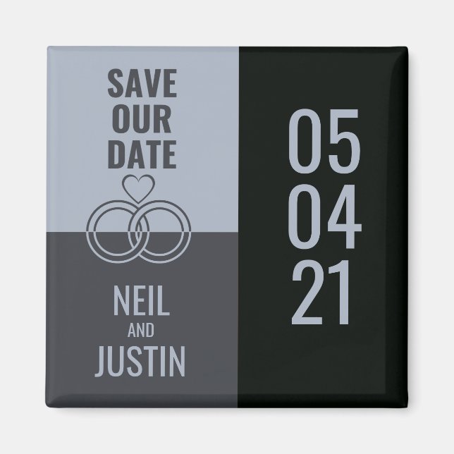 Modern Black & Grey Save The Date Magnet (Front)