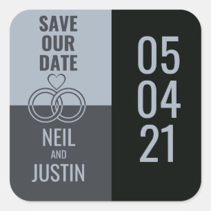Modern Black & Grey Save The Date Square Sticker