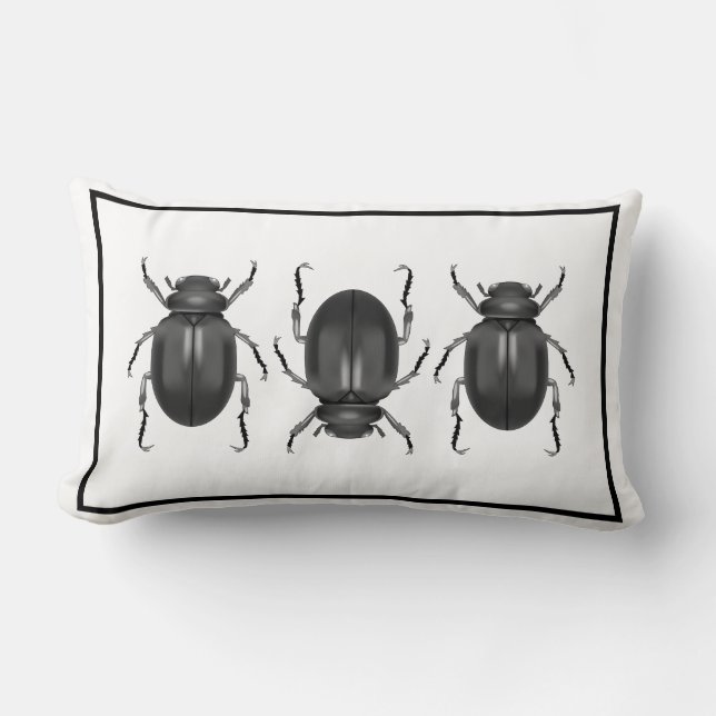Modern Black & Grey Scarab Beetles Lumbar Cushion (Front)