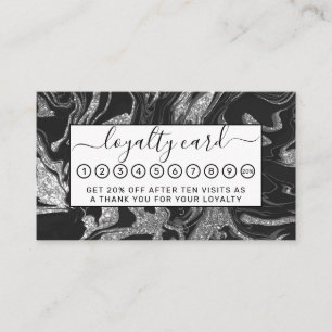 Modern Black Grey Silver Glitter Marble Loyalty Card