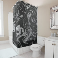 Modern Black Grey Silver Glitter Marble