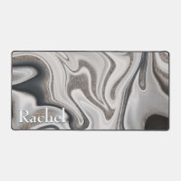 Modern Black Grey & Silver Marble Swirl Monogram