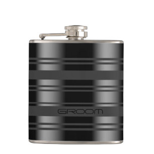Modern Black & Grey Stripes Pattern Hip Flask