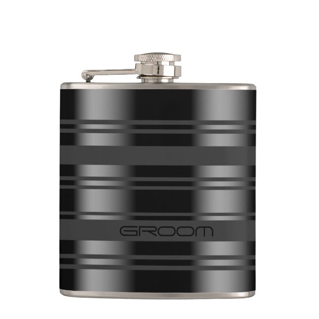Modern Black & Grey Stripes Pattern Hip Flask (Front)