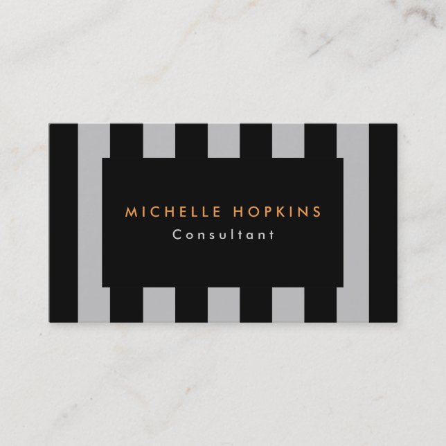 Modern Black Grey Stripes Professional Chic Business Card (Front)