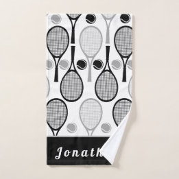 Modern Black & Grey Tennis Player Coach Dad Name Hand Towel