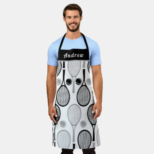 Modern Black & Grey Tennis Player Coach Dad's Name Apron